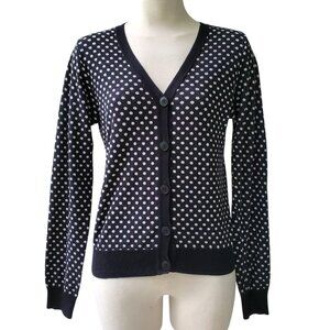 Agnes B. Cotton Knit V-Neck BW Polka Dot Cardigan Sweater Made in France Size S
